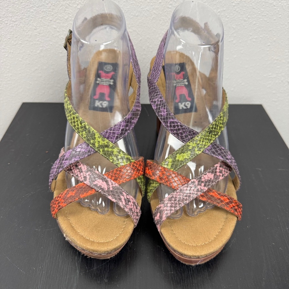 K9 by Rocket Dog Strappy Heel Sandal Womens 9M Reptile Skin Wooden Block Heel